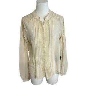 LOVE STITCH  Cream Sheer Button Down Lace Top Shirt Blouse Work Party size S NWT
